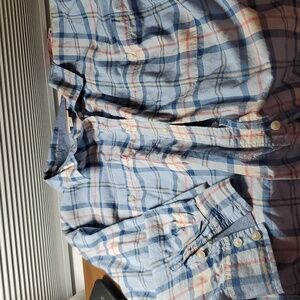 St. John's Bay Blue and Orange Plaid Shirt